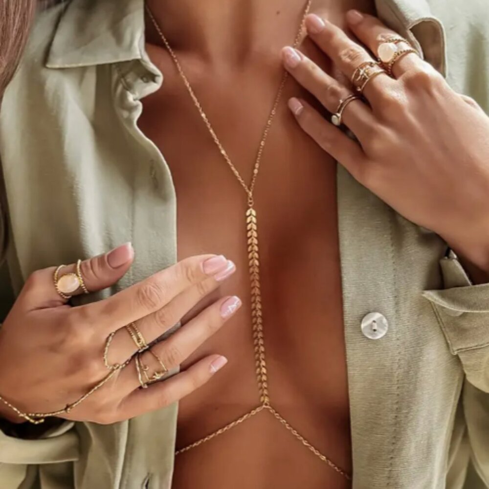 Gold Interlock Chain Body Chain Jewelry